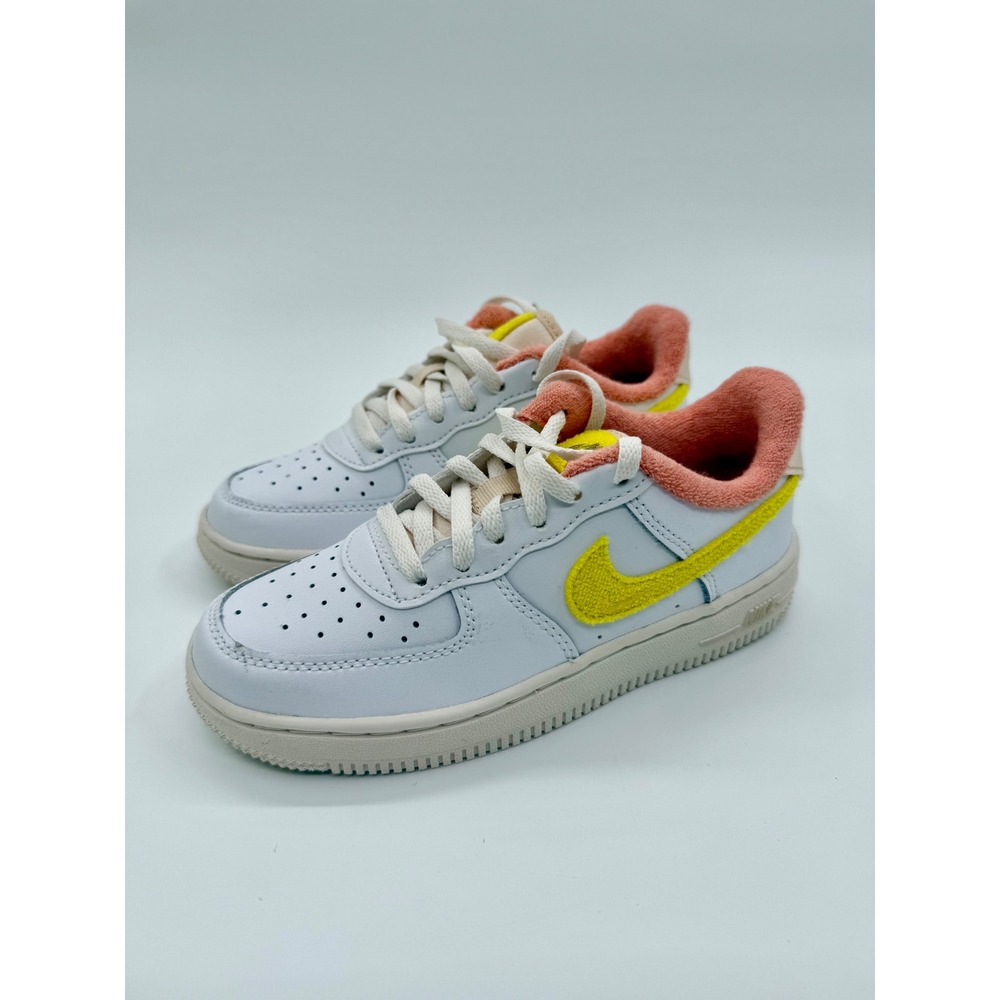 Nike Air Force 1 Low White Yellow Pink Chenille DV2199-100 Kids 13C